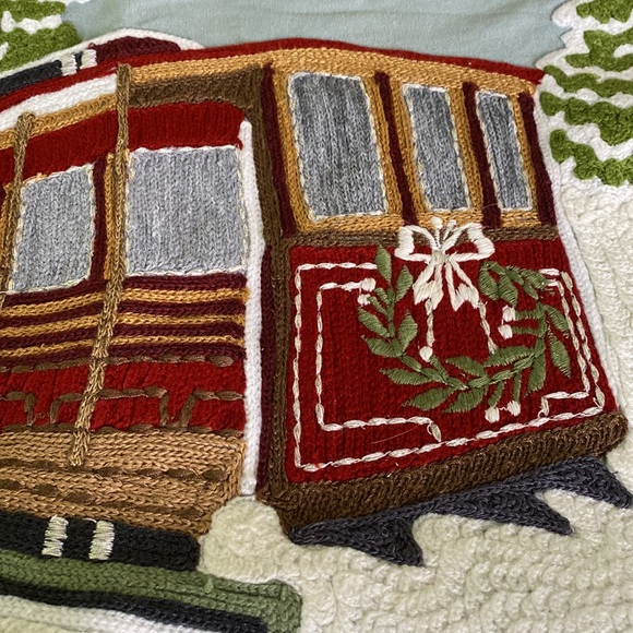 Pottery Barn Winter Wonderland Snow Streetcar Sleigh Crewel Lumbar Pillow Cover - Picture 9 of 16